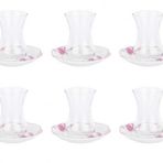 TANTİTONİ-12 Parça Kuşlu Pembe Çiçekli New Bone Çay Bardaği Takimi