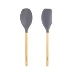 Tantitoni Bambu Sapliı Gri Renkli Silikon Buyuk Kasik Ve Spatula Seti (Elvin Home Concept)