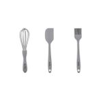 Tantitoni Gri Renkli Orta Boy 3lü Silikon Spatula,fırça Ve Çırpıcı Seti