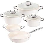 Tantitoni Hercul Deluxe Krem Seramik 8 Prç.tencere Seti - 24 cm kapaklı derin tencere,20 cm kapaklı derin tencere,28 cm kapaklı sığ tencere,28 cm tava ve 1 adet 20 cm sahan.