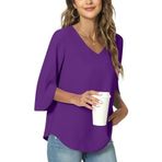 TAOHUADAO Kadın yazlık gündelik tişört, V yaka, tunik, tayt, şifon, bluz, tişört, V/Lila, XL