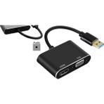 Taplin USB 3.0 To HDMI VGA 3.5mm 1080P Monitör Genişletici Çevirici Dönüştürücü Adaptör - Siyah