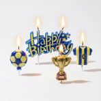 Taraftar Temalı Sarı Lacivert Happy Birthday Kupa Şekilli Mum Set
