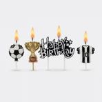 Taraftar Temalı Siyah Beyaz Happy Birthday Kupa Şekilli Mum Set