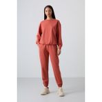 Tarçın Basic Pamuklu O Yaka Oversize Lastik Paça Kadın Eşofman Takım - 95287 - XL
