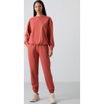 Tarçın Basic Pamuklu O Yaka Oversize Lastik Paça Kadın Eşofman Takım - 95287