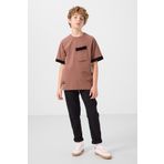 Tarçın Pamuklu Yumuşak Dokulu Oversize Cep Detaylı Erkek Çocuk T-Shirt - 11295