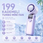 Tarçın Turbo Mini Fan 199 Kademeli Dijital Göstergeli Şarjlı Katlanabilir El Vantilatörü - Mor
