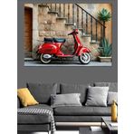 Tarihi Merdivende Kırmızı Vespa Dekoratif Kanvas - Mdf Ahşap Tablo