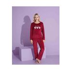 Tarık Anne Kız Kadife Bordo Bisiklet Yaka Uzun Kollu Kalp Nakışlı Pijama Takımı