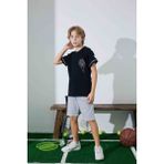 Tarık Erkek Çocuk Sportswear Basket T-Shirt Sweatshirt Alt Bisiklet Yaka Orta Kalın Pijama TAKIMI-3946 - Siyah - 8 - 9 Yaş