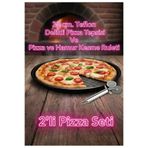 TARIK HOME 32cm Teflon Delikli Pizza Tepsisi ve Pizza - Hamur Kesme Ruleti