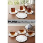 TARIK HOME Dekoratif Kağıt Dantel Bardak Altlığı Sunum Seti – 50’li Paket (Beyaz)