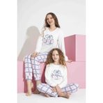 Tarık Kadın Beyaz Kalp Desen Anne Kız Kombin Termal Kışlık Sıcak Tutan Yumuşak Pijama Takımı - D2671-Beyaz - XL