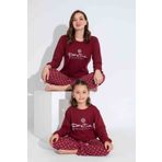 Tarık Kadın Bordo Kar Tanesi Desen Anne Kız Kombin Termal Kışlık Sıcak Tutan Yumuşak Pijama Takımı