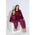Tarık Kadın Vişne Yıldız Desen Anne Kız Kombin Termal Kışlık Sıcak Tutan Yumuşak Pijama Takımı