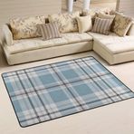 Tartan Ekose Mavi Kareli Halı Oturma Odası Yatak Odası Yemek Odası için - Büyük 150 x 72 cm Halı - Temizlemesi Kolay ve Orta Boy Halı