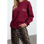 Tarz Bol Bisiklet Yaka Düşük Kol Uzun Slogan Nakışlı Kalıp Kalın İçi Polarlı Örme Sweatshirt