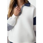 Tarz Bol Polo Yaka Düşük Kol Uzun Dokuma Garnili Geniş Kalıp Örme Sweatshirt