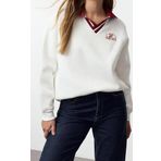 Tarz Bol Polo Yaka Düşük Kol Uzun Nakışlı Gneiş Kalıp Kalın İçi Polarlı Örme Sweatshirt