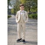 Tarz Çocuk Erkek Çocuk Bej Slim Fit 5’li Takım Elbise – Ceket, Yelek, Pantolon, Gömlek ve Papyon Set - 5 Yaş