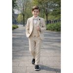 Tarz Çocuk Erkek Çocuk Bej Slim Fit 5’li Takım Elbise – Ceket, Yelek, Pantolon, Gömlek ve Papyon Set - 8 Yaş
