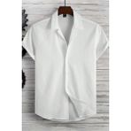 Tarz Cool Bej Yarım Regular Apaş Yaka Kısa Kol Müslin Kumaş Erkek Gömlek - Beyaz - 2XL