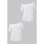Tarz Cool Beyaz 2li Paket Kadın Düşük Omuz Kayık Yaka Oversize T-Shirt
