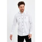 Tarz Cool Beyaz Erkek Çift Cepli Çıt Çıt Düğmeli Slim Fit Kot Gömlek