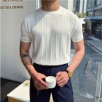 Tarz Cool Beyaz Erkek Yuvarlak Yaka Örme T-Shirt - XL