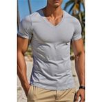 Tarz Cool Erkek %100 Pamuk V Yaka Slim Fit Dar Kesim Tişört - Gri