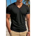 Tarz Cool Erkek %100 Pamuk V Yaka Slim Fit Dar Kesim Tişört - Siyah