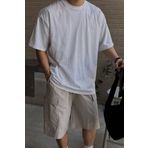 Tarz Cool Erkek %100 Pamuklu Kalın Dokulu Oversize Bisiklet Yakalı Beyaz T-shirt