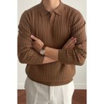 Tarz Cool Erkek Bej Slim Fit Uzun Kollu Polo Yaka Triko Kazak - Kahverengi