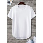 Tarz Cool Erkek Beyaz Bisiklet Yaka Oval Etek Salaş %100 Pamuk Basic T-Shirt