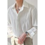 Tarz Cool Erkek Beyaz Bürümcük Slim Fit Gömlek Yaka Uzun Kollu Gömlek