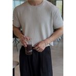 Tarz Cool Erkek Beyaz Fitilli Slim Fit Bisiklet Yaka Triko T-Shirt