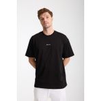 Tarz Cool Erkek Beyaz Milano Nakış Yazılı Oversize Bisiklet Yaka T-Shirt - Siyah
