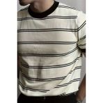 Tarz Cool Erkek Çizgi Detaylı Slim Fit Bisiklet Yaka Triko T-Shirt - Beyaz