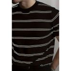 Tarz Cool Erkek Çizgi Detaylı Slim Fit Bisiklet Yaka Triko T-Shirt - Siyah - XL