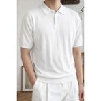 Tarz Cool Erkek Düğmeli Polo Yaka Tişört Kısa Kollu Fitilli Pamuklu Triko - Beyaz - XL