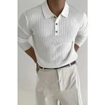 Tarz Cool Erkek Düğmeli Uzun Kollu Polo Yaka Beyaz Triko Kazak Casual Stil ile Şıklık Sunuyor