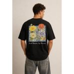 Tarz Cool Erkek Floral Baskılı Tişört – Oversize Fit, Sırt Desenli “small Moments Big Memories” - Siyah - XL