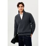 Tarz Cool Erkek Füme Dik Yaka Fermuarlı Slim Fit Triko Hırka