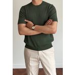 Tarz Cool Erkek Haki Fitilli Slim Fit Bisiklet Yaka Triko T-Shirt