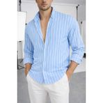 Tarz Cool Erkek Iki Çizgili Regular Relaxed Fit Uzun Kollu Gömlek - Mavi - 2XL