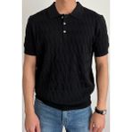 Tarz Cool Erkek Ince Saç Örgülü Düğmeli Slim Fit Polo Yaka Triko T-Shirt - Siyah