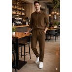Tarz Cool Erkek Kahverengi Oversize Keten Takım Salaş Kesim Gömlek Pantolon Yazlık Kombin