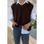 Tarz Cool Erkek Kahverengi V Yaka Oversize Süveter