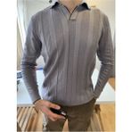 Tarz Cool Erkek Kalın Şeritli Polo Yaka Triko T-Shirt - Füme - XL